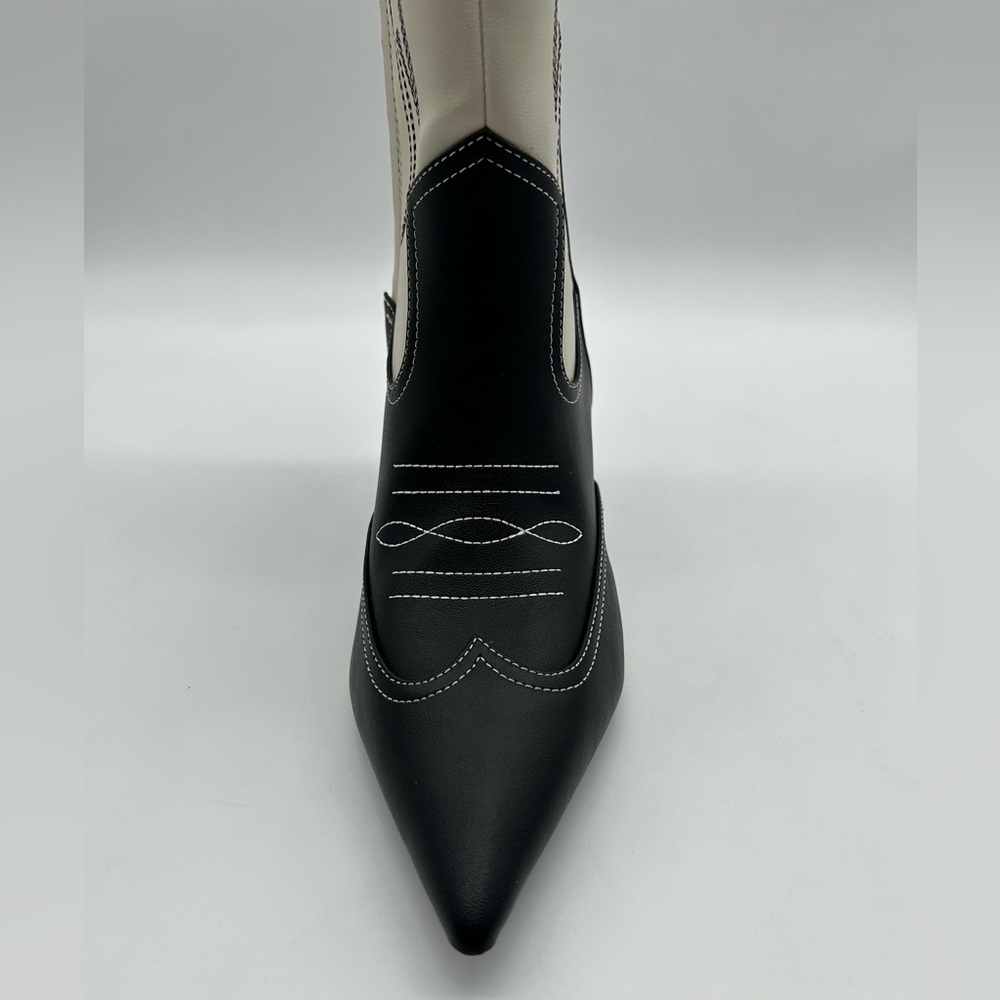 INC Hayleigh Knee-High Cowboy Vegan Boots | Black & Bone Size 7M | New With Box - Picture 8 of 11